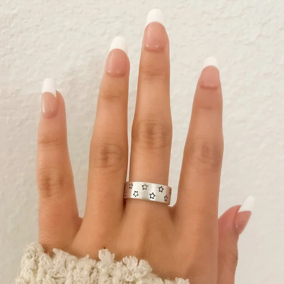 925 Sterling Silver Star Ring Textured Ring Band Celestial Star Ring Band - Picture 3 of 9